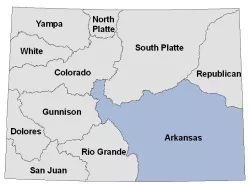 State of Colorado Map with the Arkansas Basin highlighted